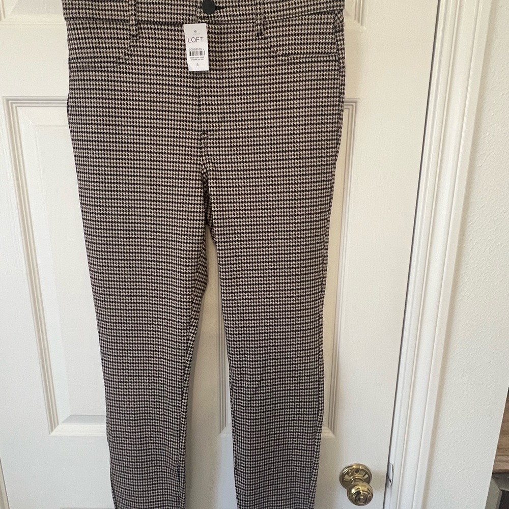 LOFT Women's Houndstooth Straight Leg Pants - Black and Cream